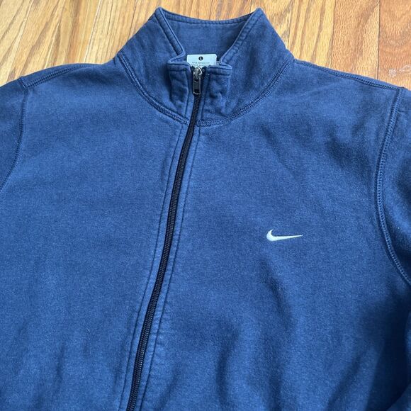 Nike Essentials Swoosh Mens Large Full Zip Up Long Sleeve High Neck Jacket Navy - Picture 2 of 9